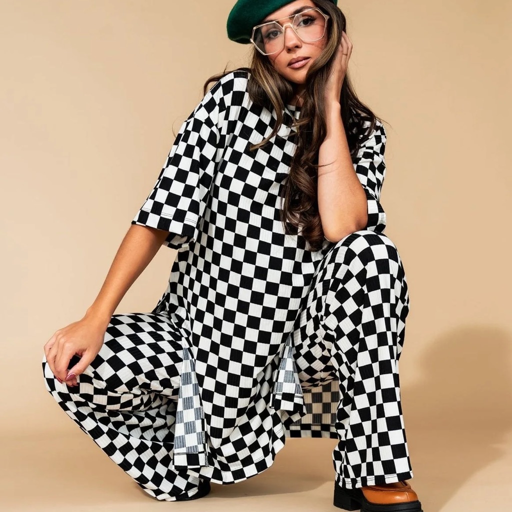 Dressed In Lala Black And White Checkered Jumpsuit